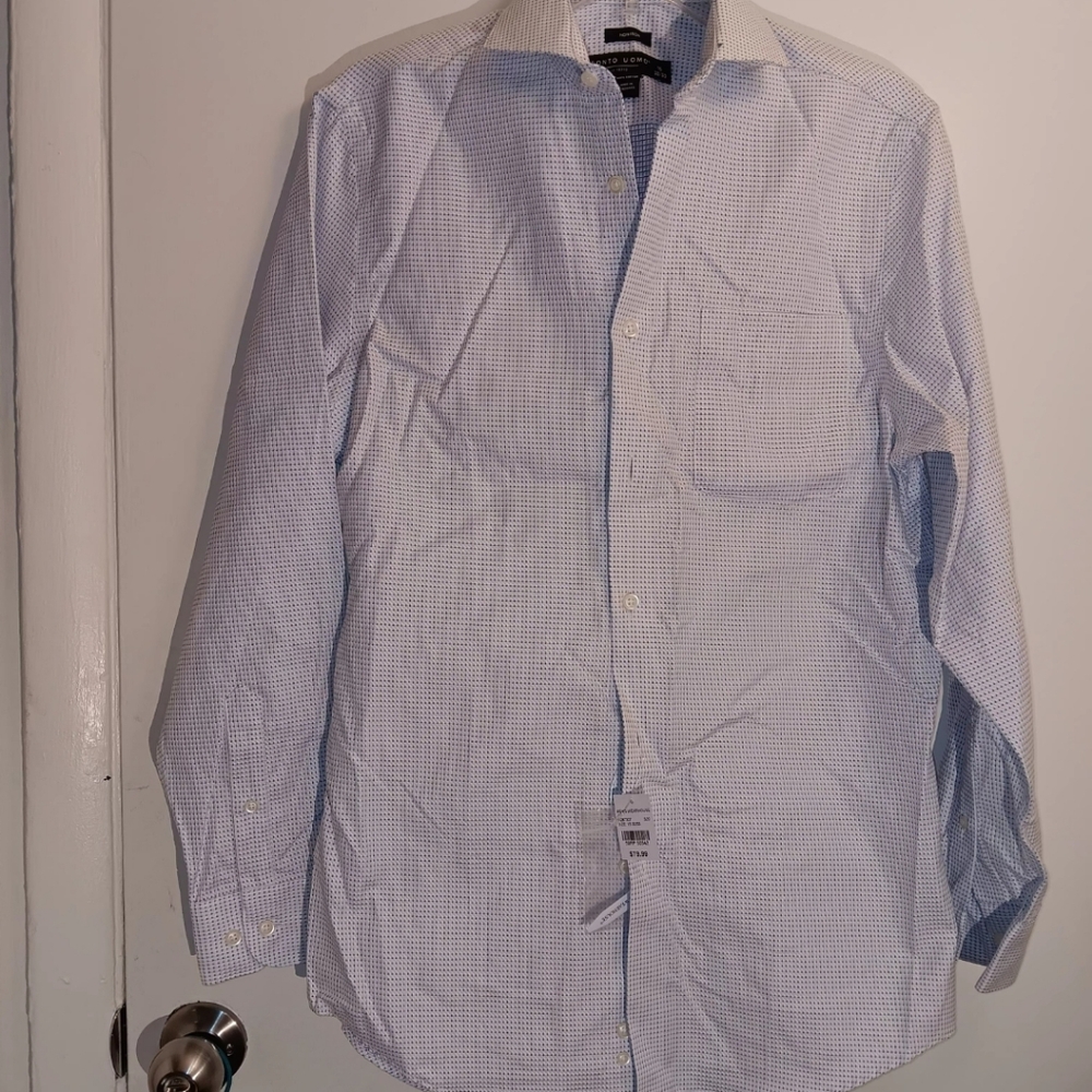 Mens blue white Pronto Uomo dress shirt size 15 32/33.